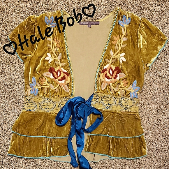*****SOLD*****                     Hale Bob Tie Front Y2K Silk Velvet Blouse - S - Picture 9 of 9